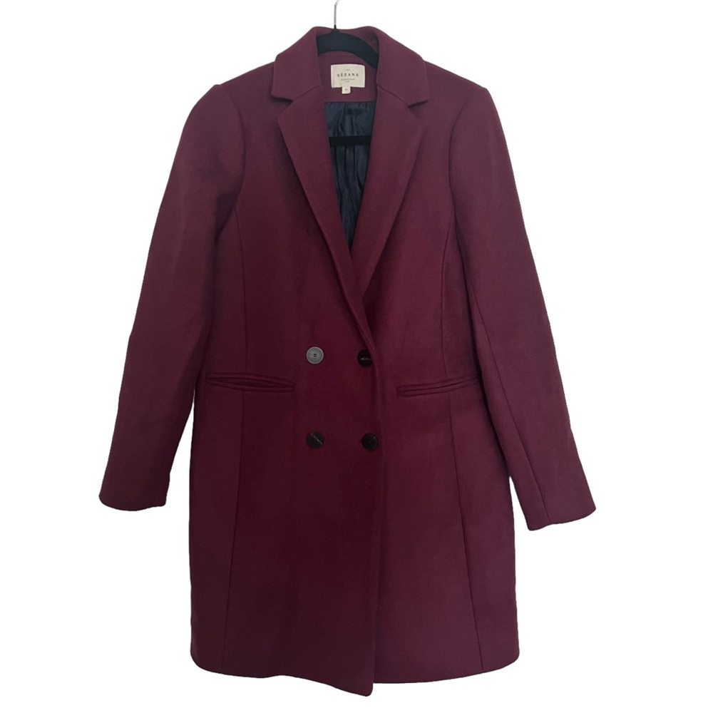 Sezane Burgundy Double-Breasted Coat